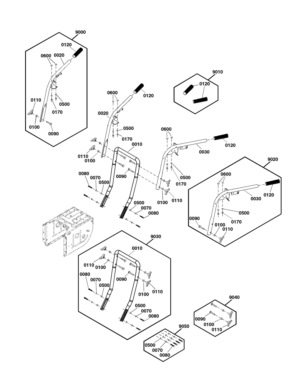 Handles Group Diagram and Parts List for 1697355-00-S1224 2020 Briggs and Stratton Snow Blower